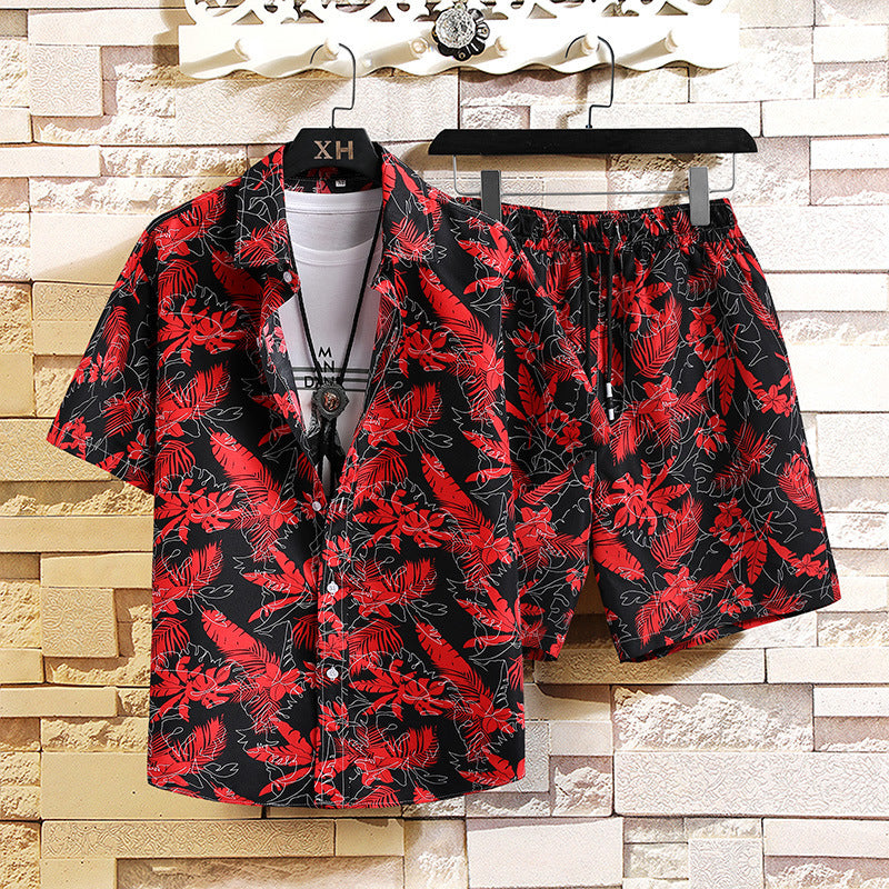 Shirt Printed Men's Short Sleeve Shirt Shorts Suit