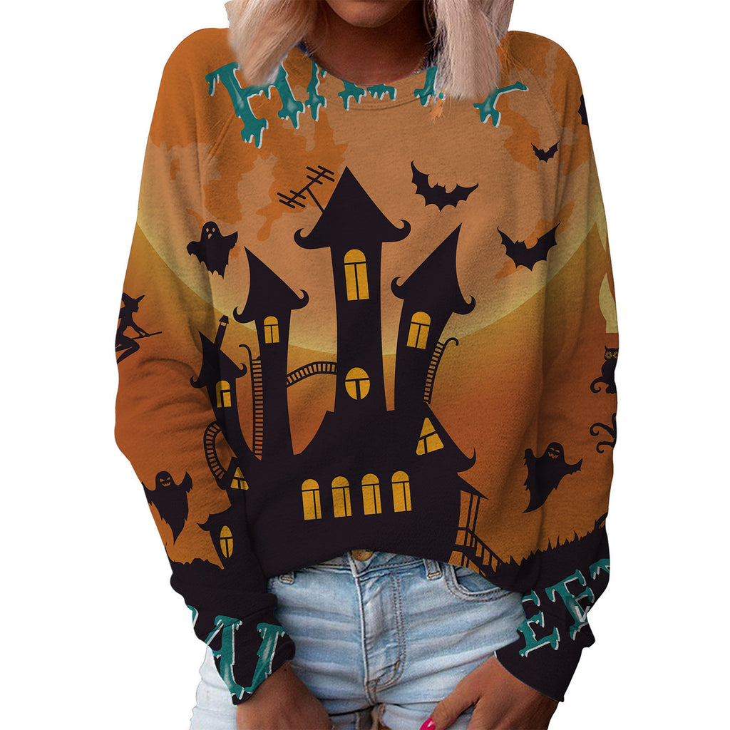 Women's Top Halloween Main Body Printed Round Neck