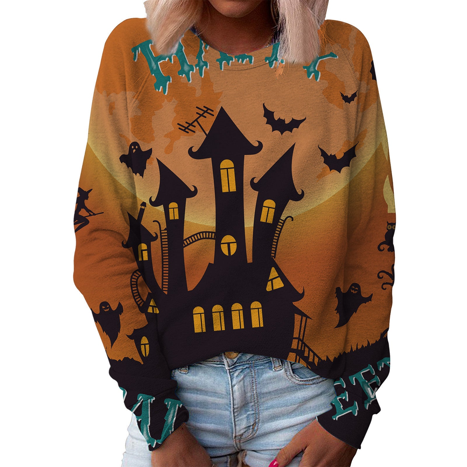 Women's Top Halloween Main Body Printed Round Neck