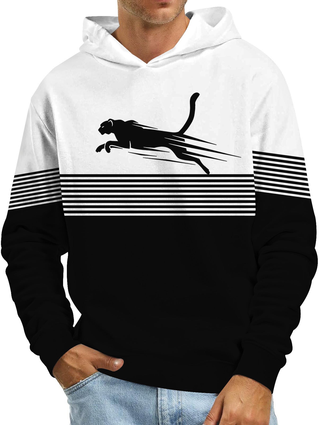 Digital Printing Without Pocket Trendy Pullover Hooded Sweater For Men