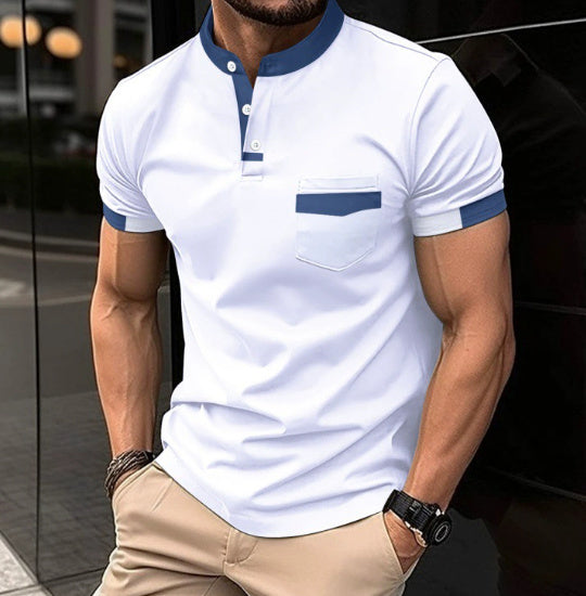 Men's Color Matching Pocket Polo Shirt Sports
