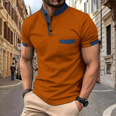 Men's Color Matching Pocket Polo Shirt Sports