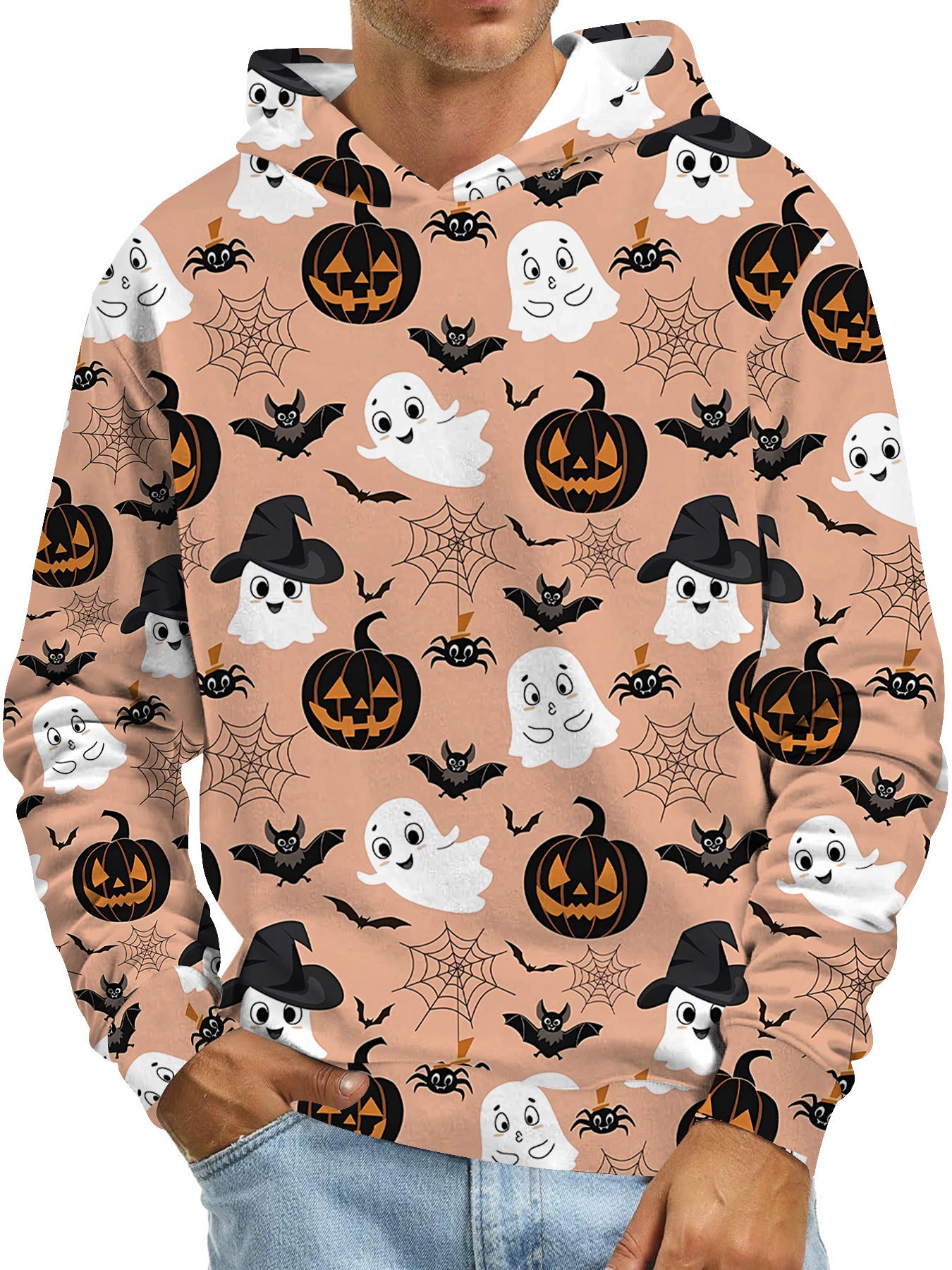 Digital Printing Without Pocket Trendy Pullover Hooded Sweater For Men