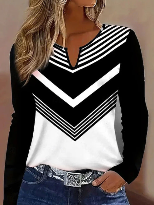 Women's Graphic Striped Stylish Classic Long Sleeve Top