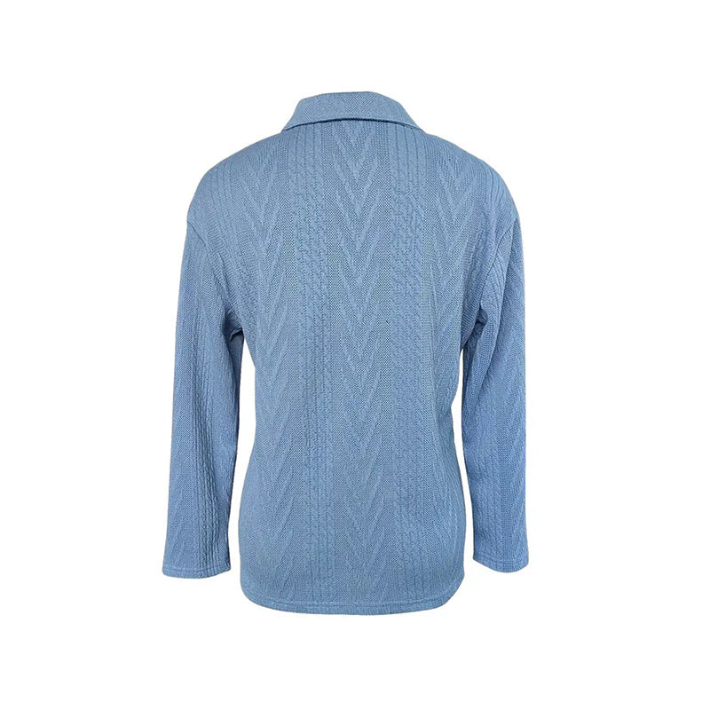 Women's Solid Color Textured Zip-Up Collared Long Sleeve Top - Casual Fall&Spring Blouse With Stretchy Comfort Fit