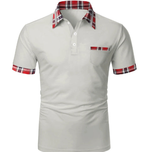 Plaid Collar Men's Solid Color Casual Polo Shirt