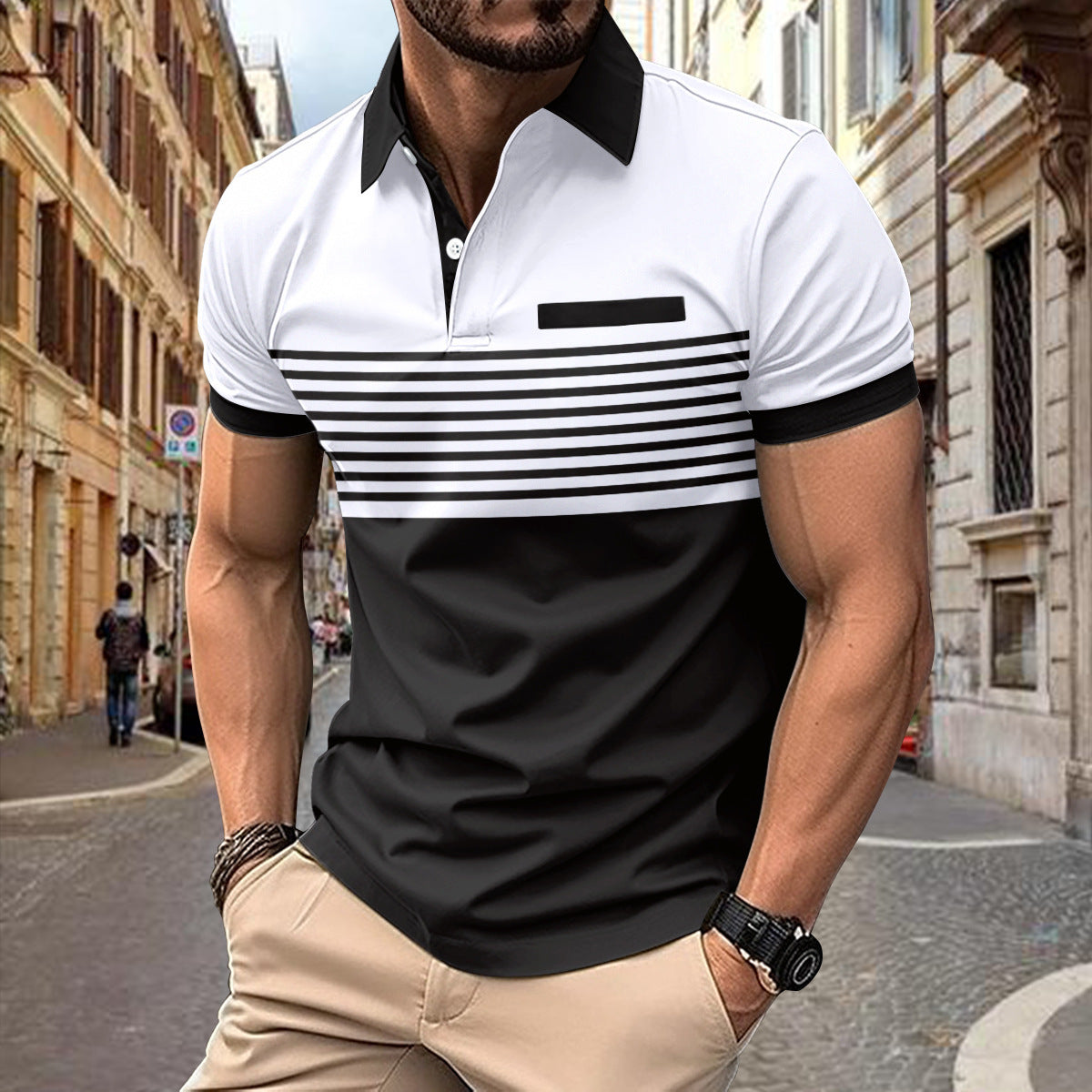 Casual Striped Shirt With Chest Pocket Men Clothing