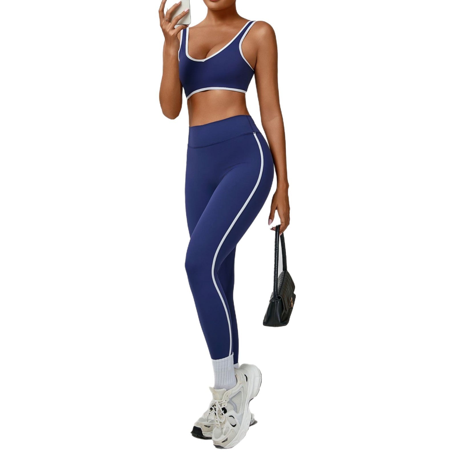 Contrast Color Binding Nude Feel Yoga Beauty Back Tight Quick-drying Workout Clothes Outdoor Sports Suit
