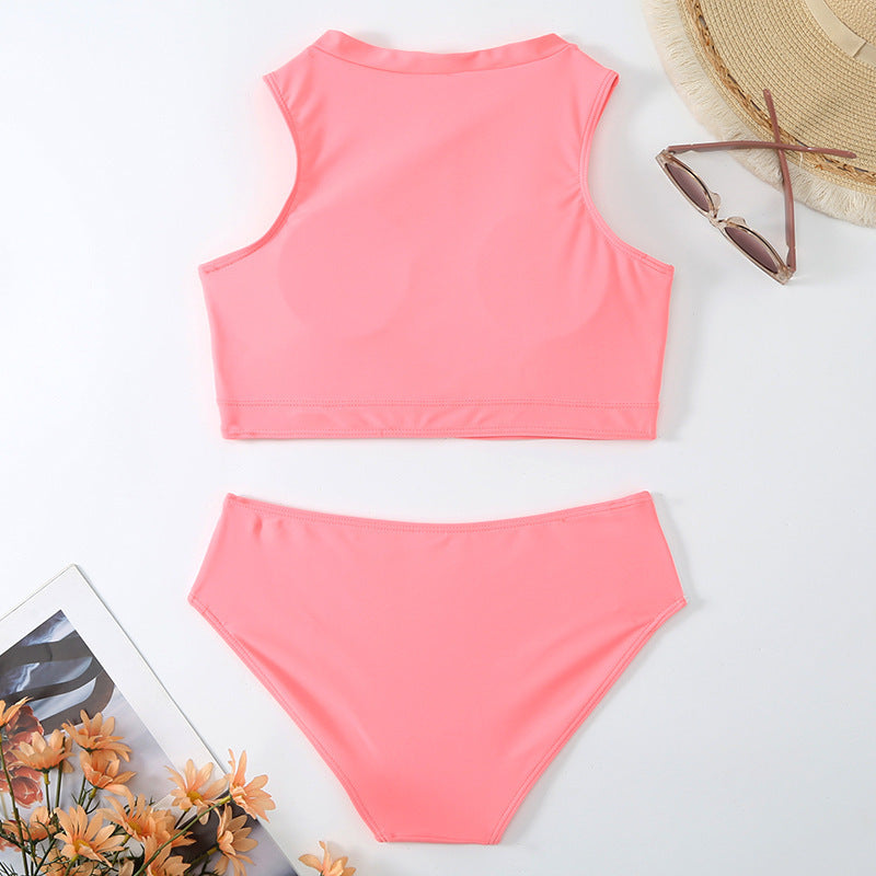 Sexy Color Matching High Waist Split Bikini Swimsuit