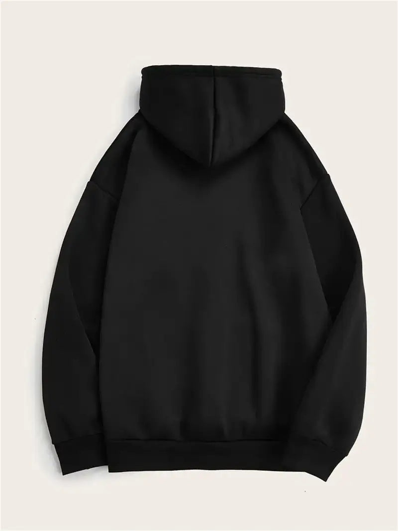 Plus Size Women's Long Sleeve Drawstring Hooded Sweatshirt With Pockets, Letter & Crown Print Casual