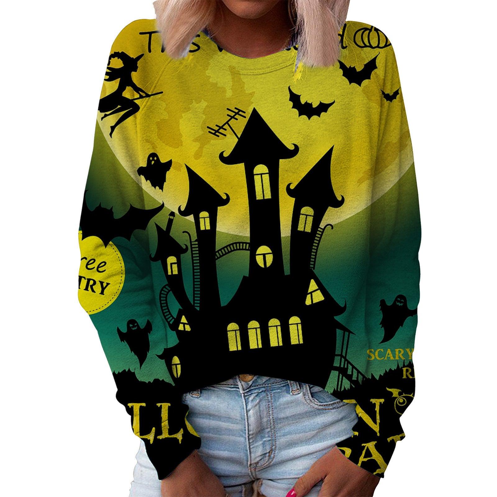 Women's Top Halloween Main Body Printed Round Neck