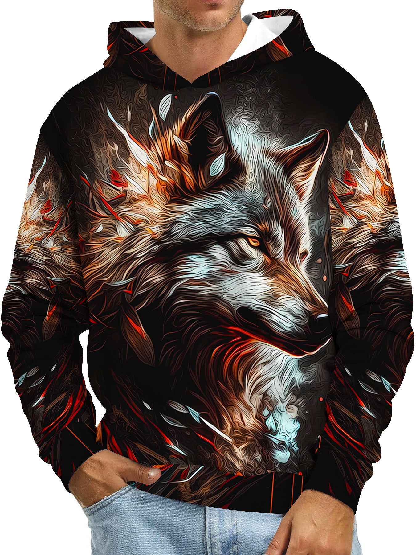 Digital Printing Without Pocket Trendy Pullover Hooded Sweater For Men