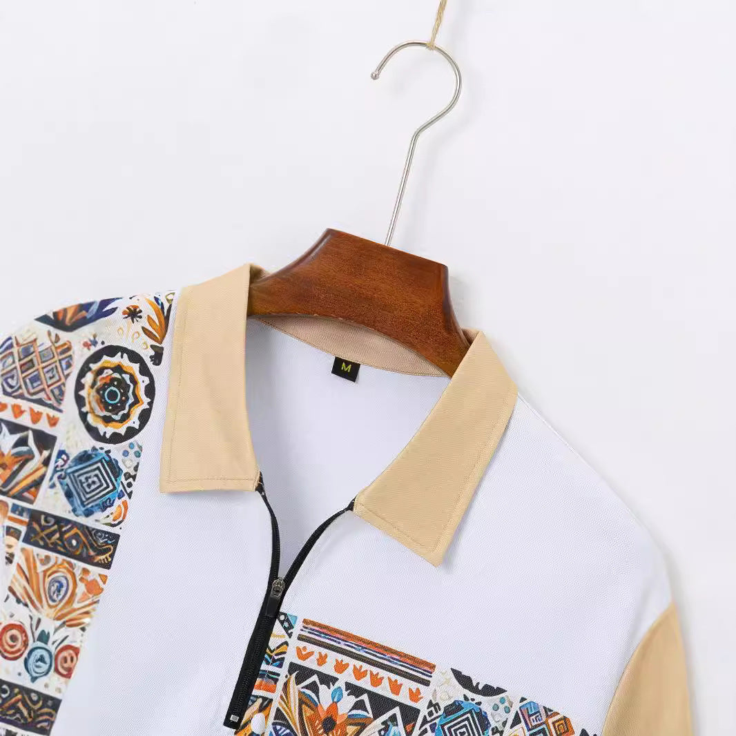 Fashion Colorblock Zipper Short Sleeve Shorts