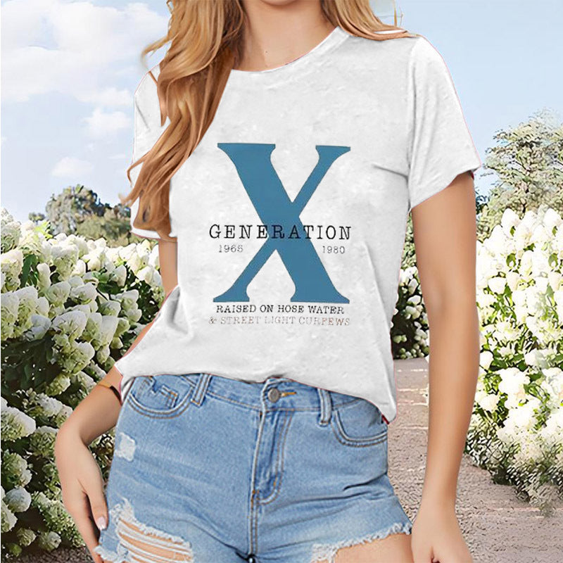 Women's Casual Short Sleeve Tee - Summer Round Neck Letter Print Top