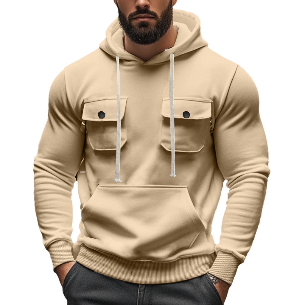 Workwear Multi-pocket Long Sleeve Solid Color Coat For Men