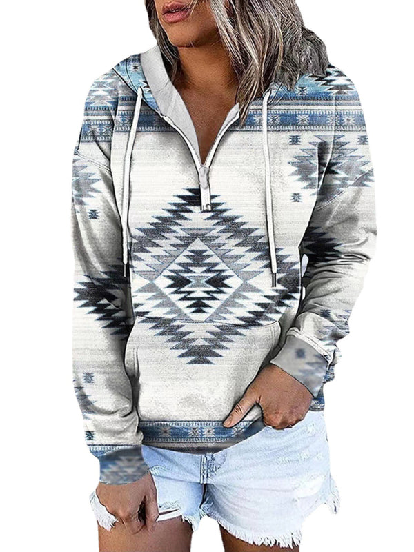 New ethnic tribal print hooded sweater jacket top