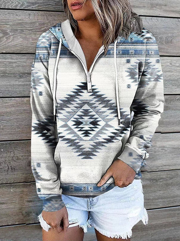 New ethnic tribal print hooded sweater jacket top