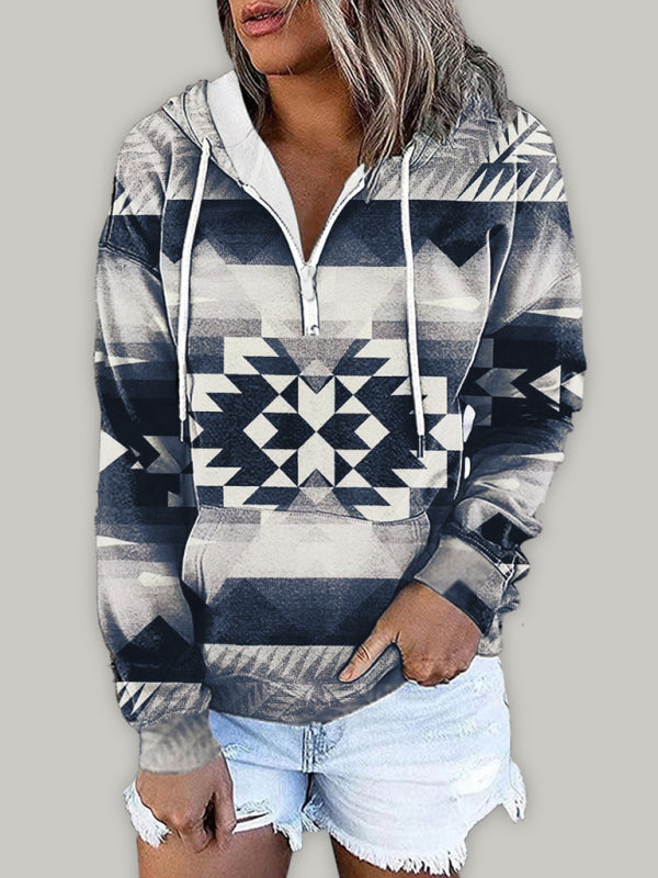 New ethnic tribal print hooded sweater jacket top