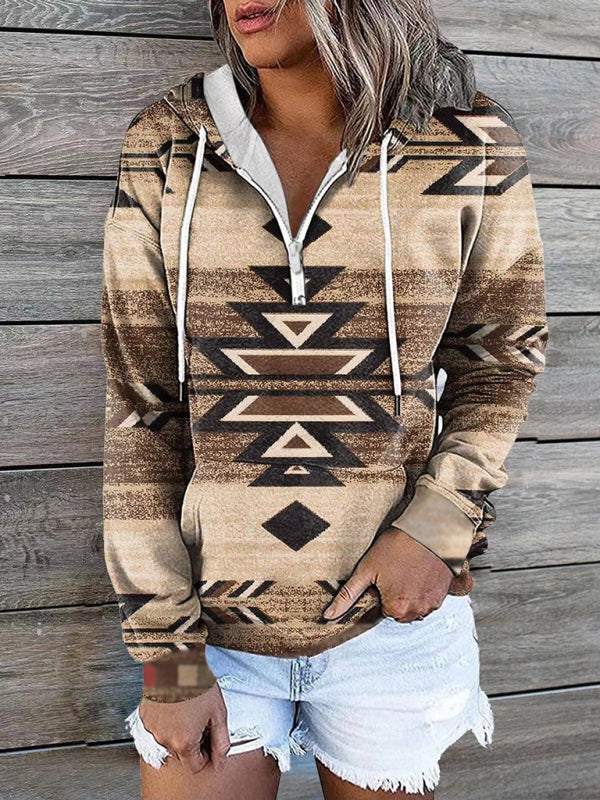 New ethnic tribal print hooded sweater jacket top