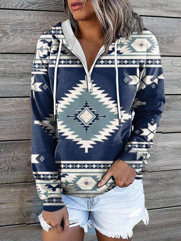 New ethnic tribal print hooded sweater jacket top