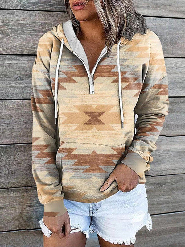 New ethnic tribal print hooded sweater jacket top