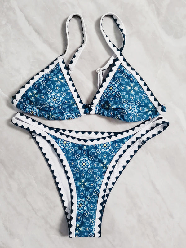 New bikini split swimsuit digital printing crochet split swimsuit