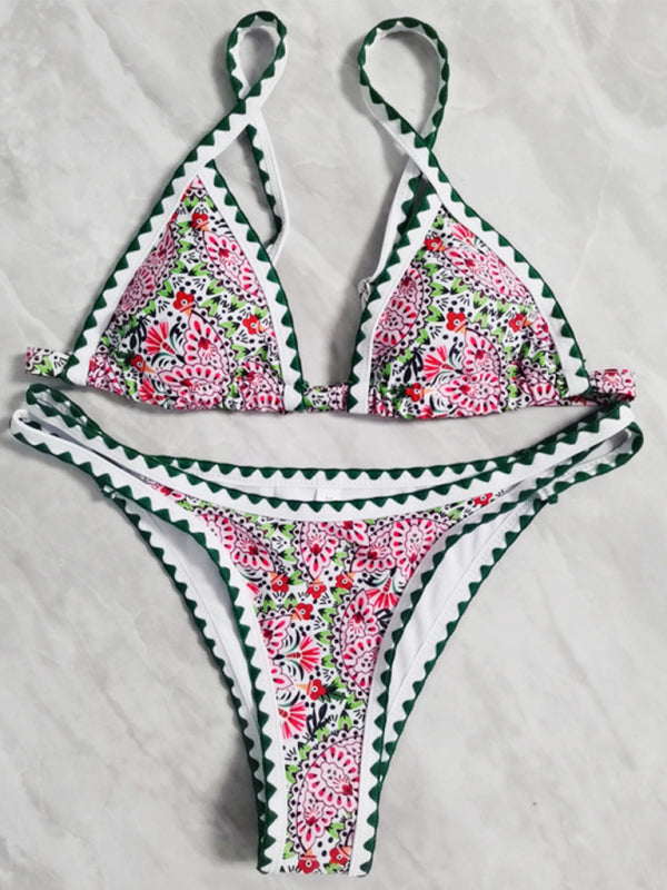 New bikini split swimsuit digital printing crochet split swimsuit