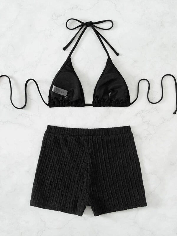 Feminine lace-up textured two-piece bikini