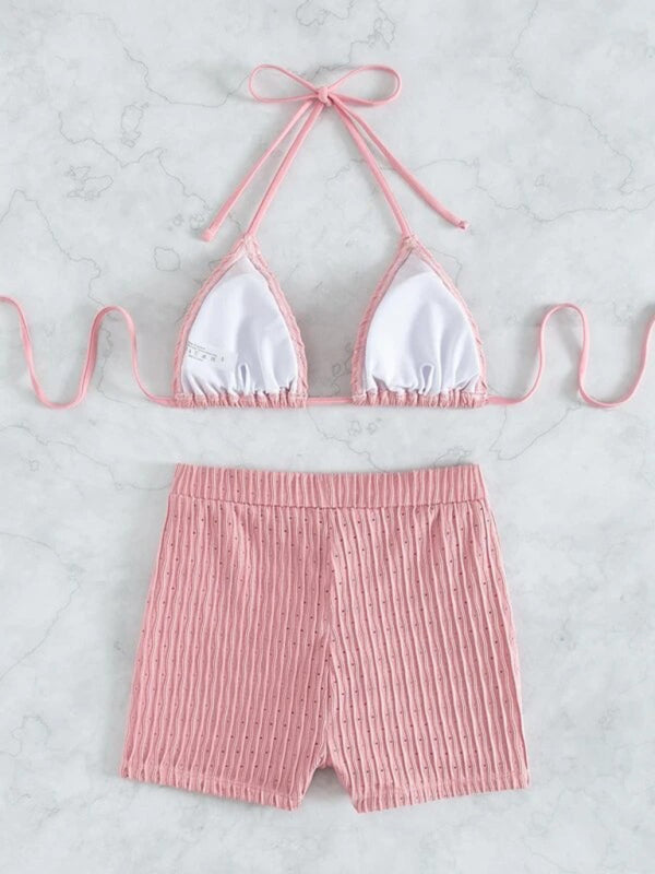 Feminine lace-up textured two-piece bikini