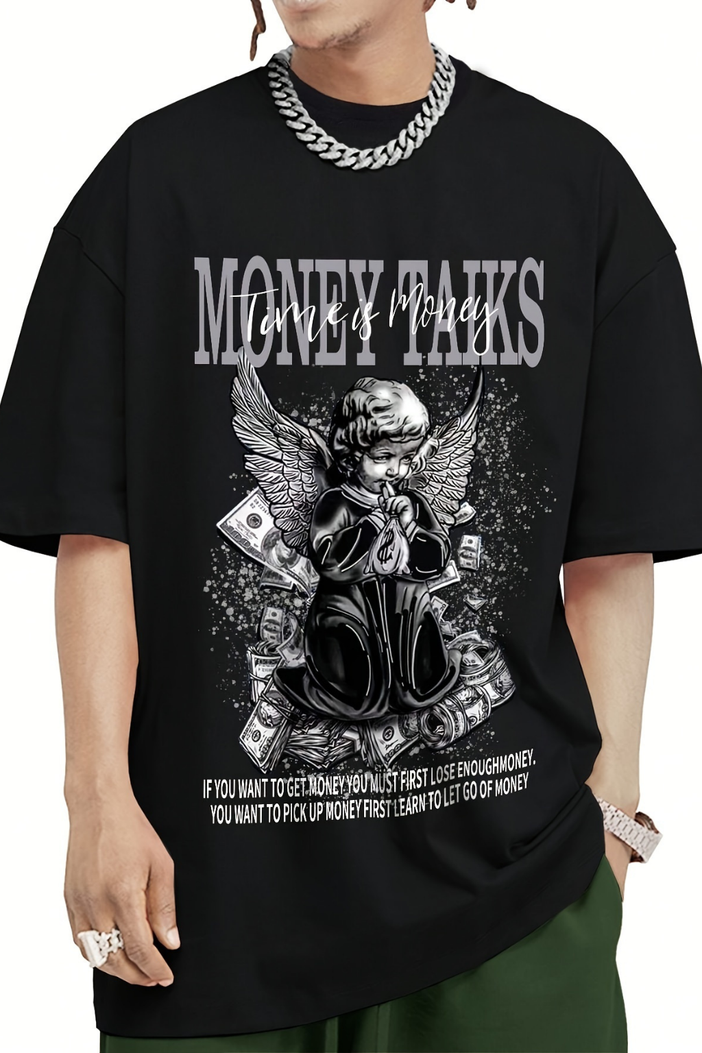 MONEY TALKS Manga Graphic Pattern Men's Street Style Short Sleeve Round Neck T-shirt, Summer Outdoor